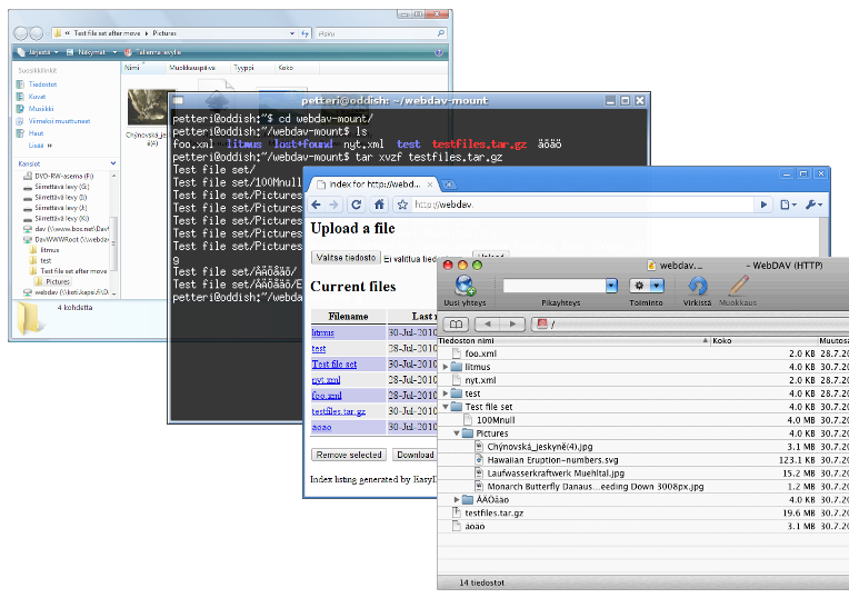 Screenshot of various WebDAV interfaces.